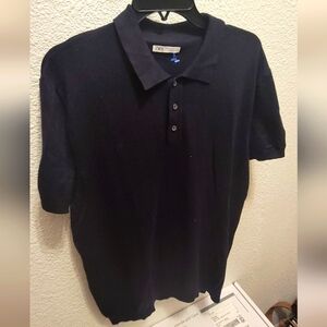 Brand New Zara Man Dark Navy Blue Knit Polo XL